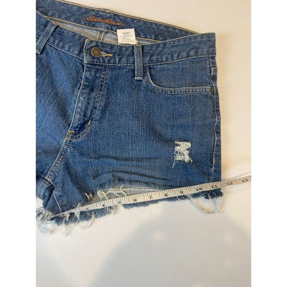 Eddie Bauer Womens Cut Off Jeans Shorts Curvy Fit Distressed HOL09 Blue Size 8S - Picture 6 of 9